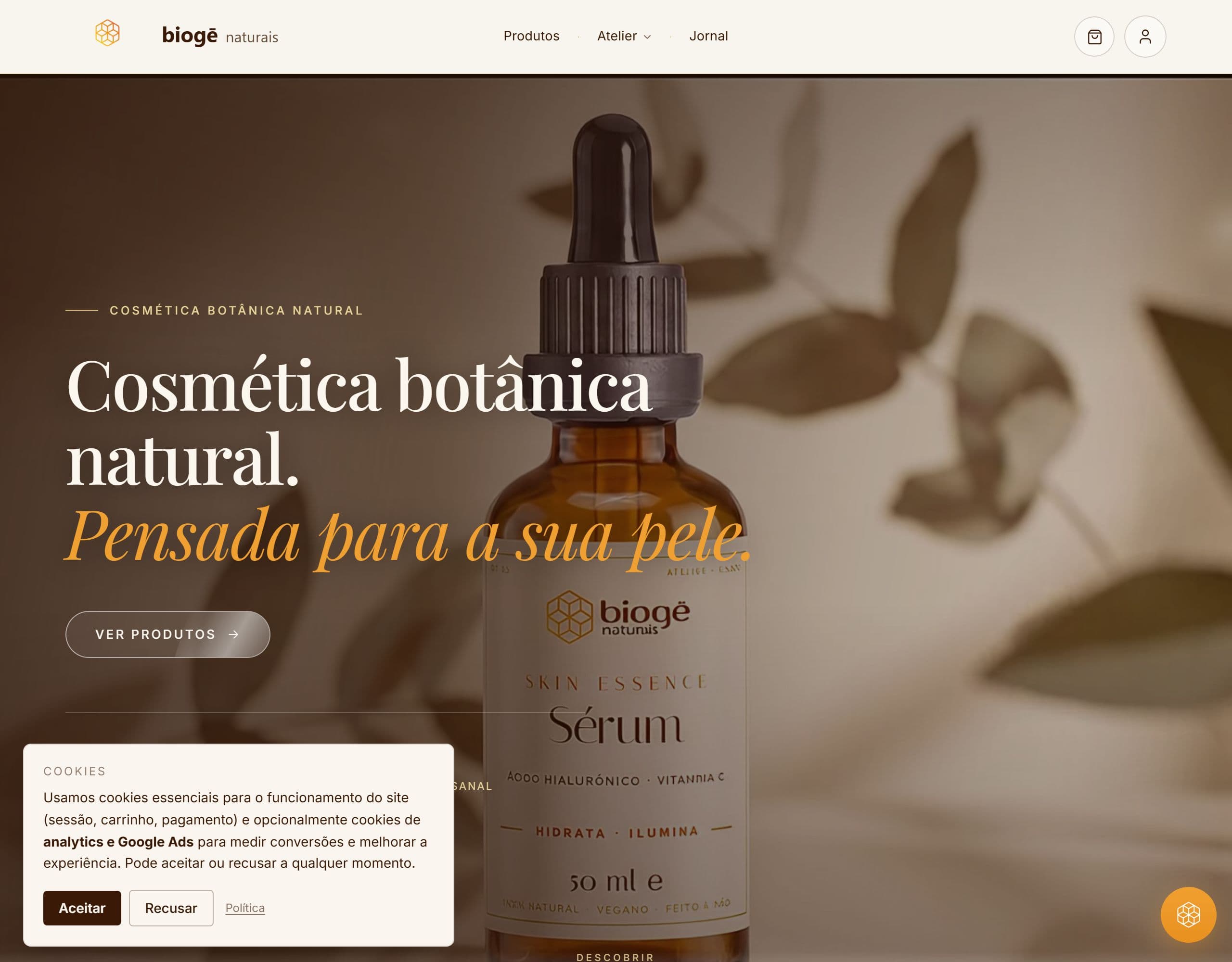 Site Cosmética natural: bioge.pt