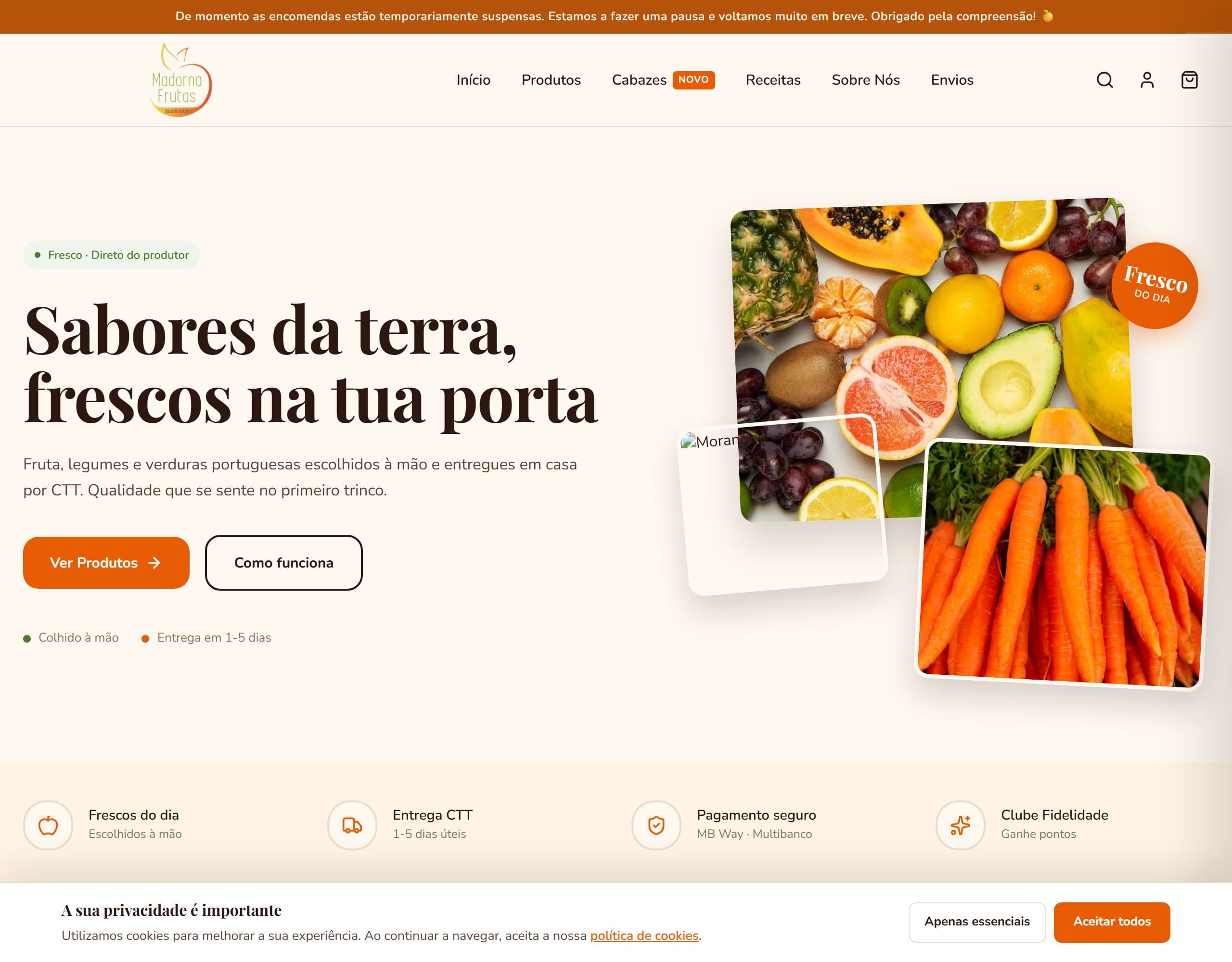 Site Frutas e legumes: madornafrutas.pt